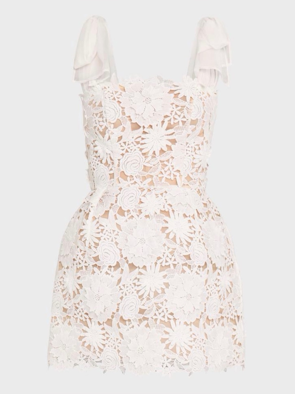 Bronx & Banco White Floral Lace Tie-Shoulder Mini Dress